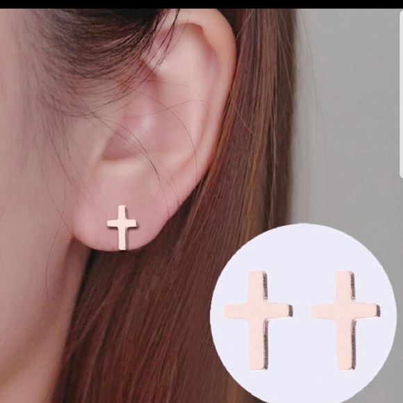 Boutique Jewelry - Rose Gold - Cross Stud Post Earrings